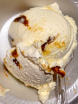 vanilla gelato with caramel and fudge
